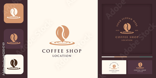 coffee shop location vintage modern logo, combination coffee and pin