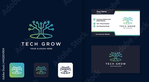 tree tech line logo, and business card