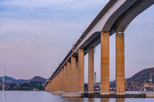Rio de Janeiro, Brazil - CIRCA 2021: Presidente Costa e Silva Bridge, popularly known as the Rio-Niterói Bridge, over the Guanabara Bay. It is the longest bridge in Brazil and Latin America.