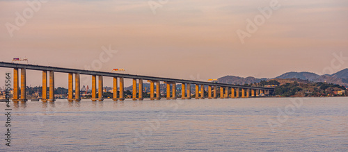 Rio de Janeiro, Brazil - CIRCA 2021: Presidente Costa e Silva Bridge, popularly known as the Rio-Niterói Bridge, over the Guanabara Bay. It is the longest bridge in Brazil and Latin America. photo