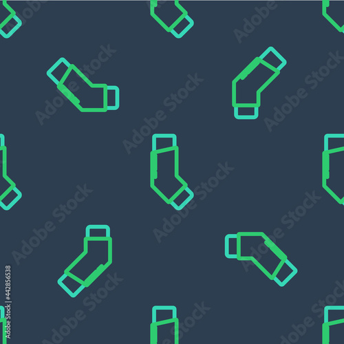 Line Inhaler icon isolated seamless pattern on blue background. Breather for cough relief, inhalation, allergic patient. Vector