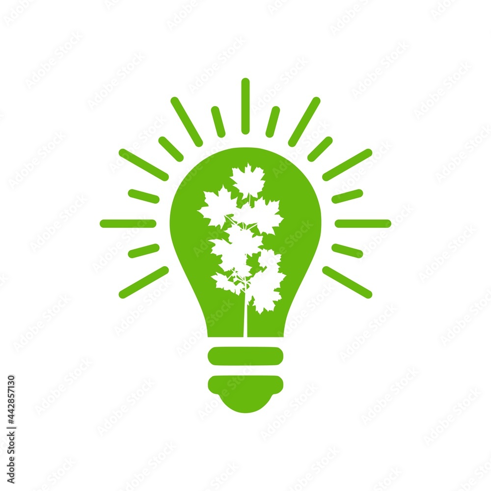 Electric light bulb with leaf icon isolated on white background Electric light bulb with leaf icon isolated on white background