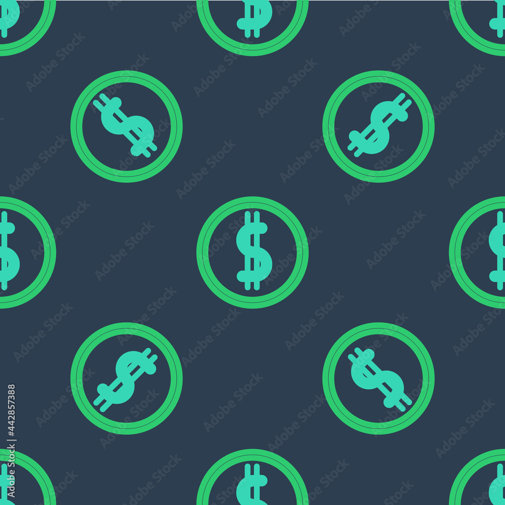 Line Coin money with dollar symbol icon isolated seamless pattern on blue background. Banking currency sign. Cash symbol. Vector Line Coin money with dollar symbol icon isolated seamless pattern on blue background. Banking currency sign. Cash symbol. Vector