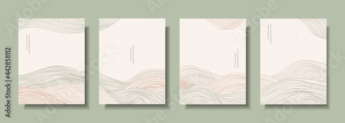 Unique abstract landscape background cover template with line style. Panoramic line organic shape art design for posters, prints, covers, wallpapers, etc