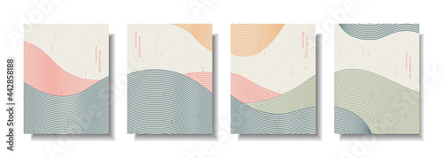 Unique abstract landscape background cover template with line style. Panoramic line organic shape art design for posters, prints, covers, wallpapers, etc