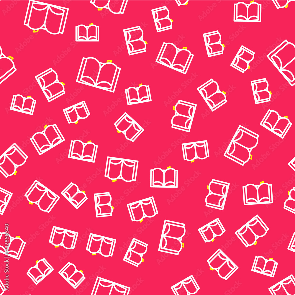 Line Open book icon isolated seamless pattern on red background. Vector Line Open book icon isolated seamless pattern on red background. Vector