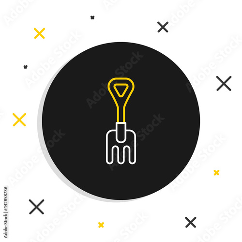Line Garden rake icon isolated on white background. Tool for horticulture, agriculture, farming. Ground cultivator. Colorful outline concept. Vector