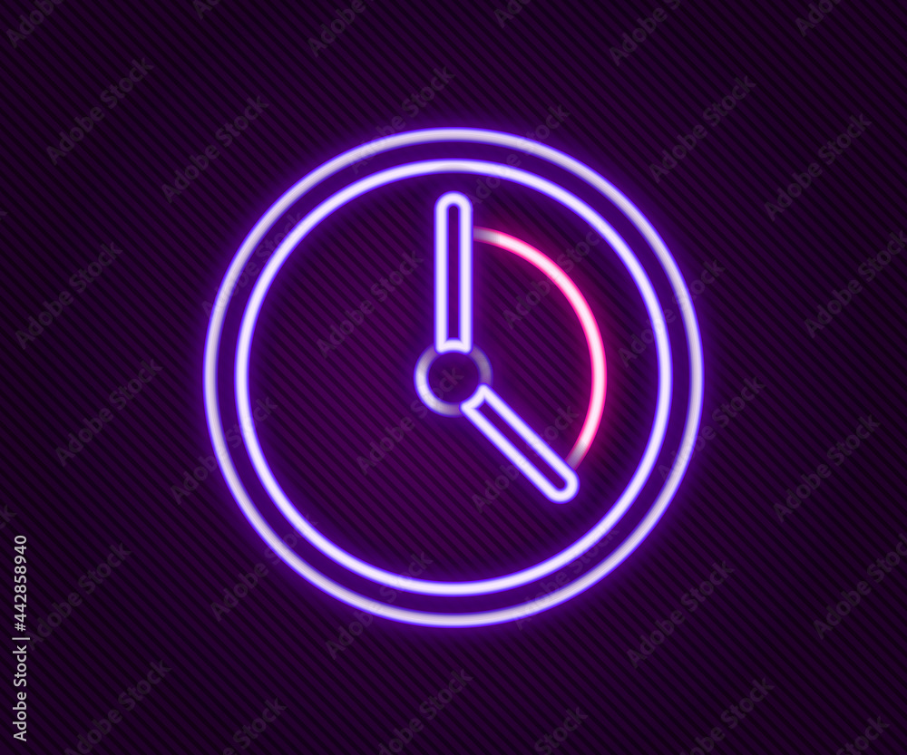 Glowing neon line Time Management icon isolated on black background. Clock sign. Productivity symbol. Colorful outline concept. Vector Glowing neon line Time Management icon isolated on black background. Clock sign. Productivity symbol. Colorful outline concept. Vector