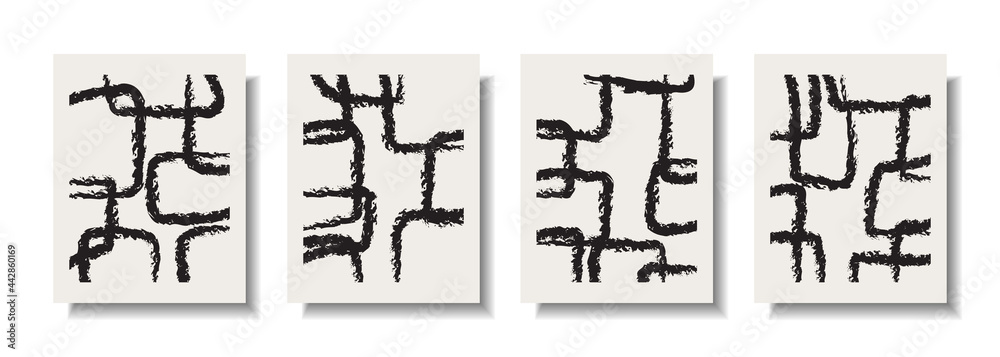 Abstract wall arts vector collection. Minimal and natural wall art. Vector illustration. Black and white organic shape Art design for poster, print, cover, wallpaper, etc