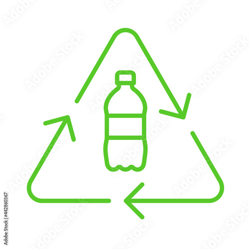 Recycle plastic logo icon, Arrows pet bottle shape recycling sign, Reusable ecological preservation concept, Isolated on white background, Vector illustration