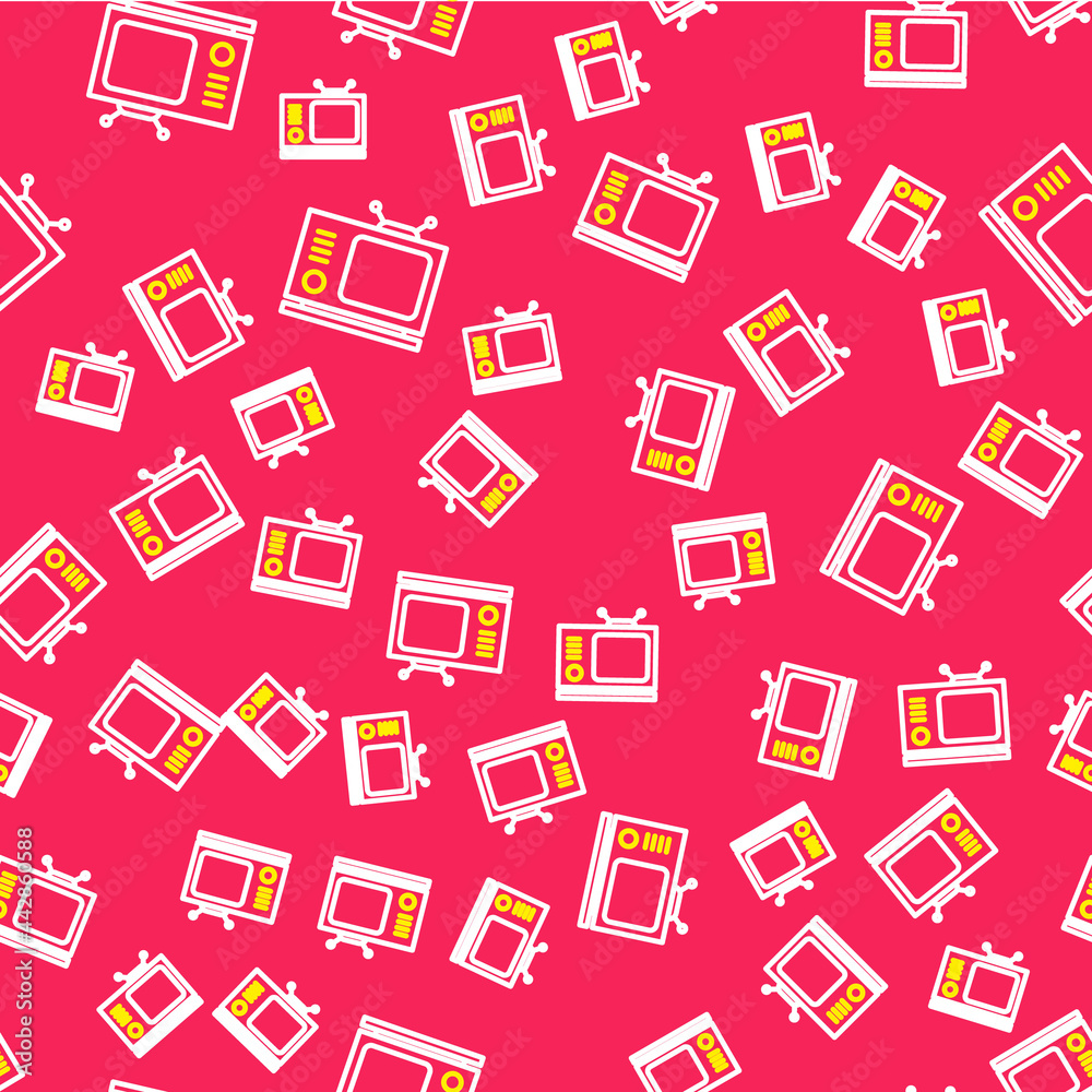 Line Retro tv icon isolated seamless pattern on red background. Television sign. Vector Line Retro tv icon isolated seamless pattern on red background. Television sign. Vector