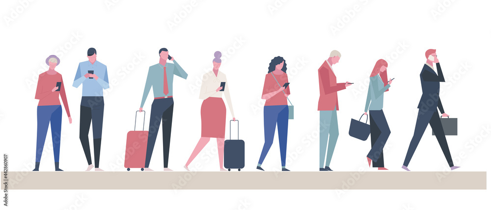 Many people using cell phones. vector design illustrations.
