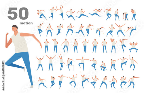 50 movements of a male character. vector design illustrations.