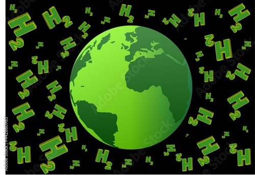 Planeta Tierra verde rodeada de H2O flotando en el espacio
