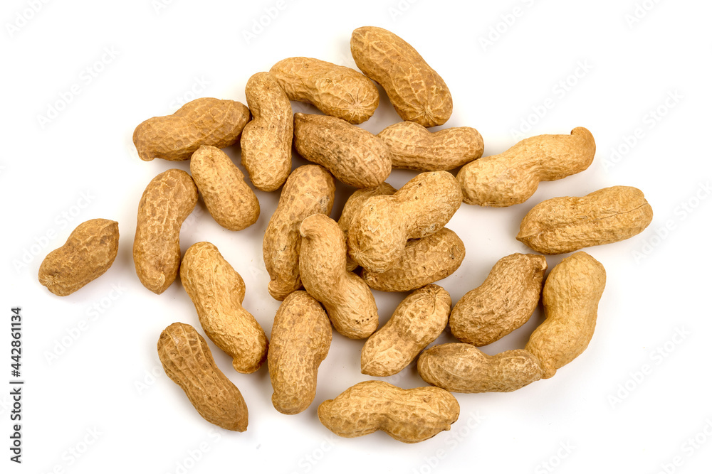 Peanuts, isolated on white background. High resolution image.