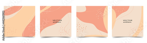 Set of abstract flyers. Vector background with leaves, doodle hand drawn object shape for social media publication, promotion, advertising. Place for your text.