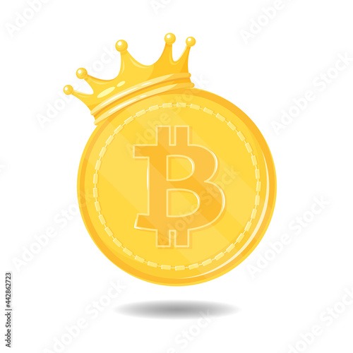 Bitcoin with crown vector stock illustration. Cryptocurrency bitcoin vector. Image of golden bitcoin. Electronic currency concept. Gold bitcoin with gold crown on top. Virtual money icon vector