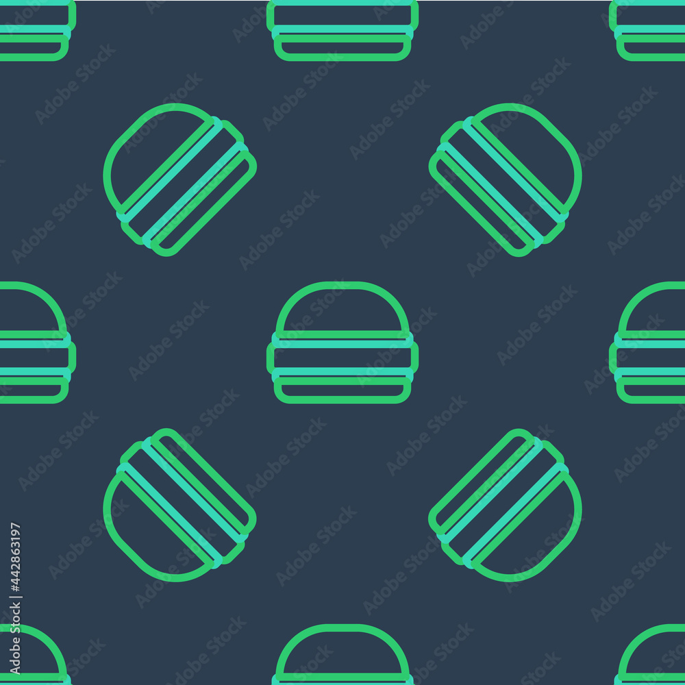 Line Burger icon isolated seamless pattern on blue background. Hamburger icon. Cheeseburger sandwich sign. Fast food menu. Vector Line Burger icon isolated seamless pattern on blue background. Hamburger icon. Cheeseburger sandwich sign. Fast food menu. Vector