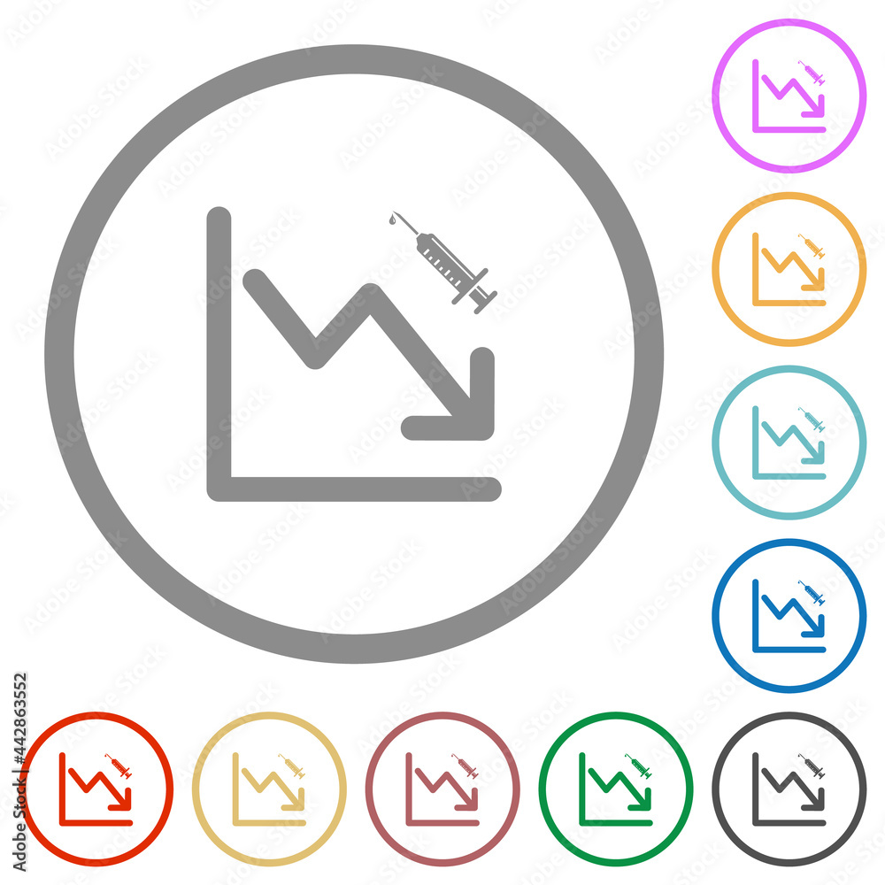 Falling vaccination graph flat icons with outlines Falling vaccination graph flat icons with outlines