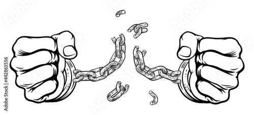 Hands Breaking Chain Shackles Cuffs Freedom Design
