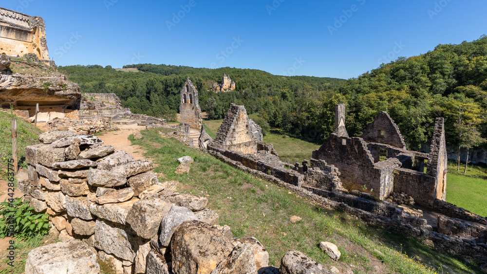 Medieval Commarque castle located in the Eyzies village in France on September 09th 2020