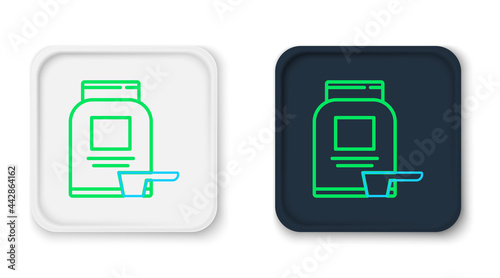 Line Sports nutrition bodybuilding proteine power drink and food icon isolated on white background. Colorful outline concept. Vector