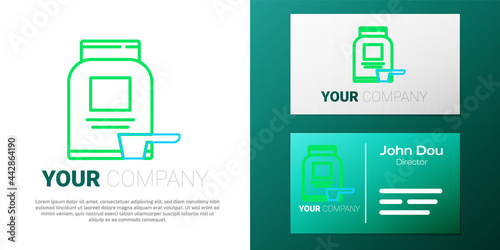 Line Sports nutrition bodybuilding proteine power drink and food icon isolated on white background. Colorful outline concept. Vector