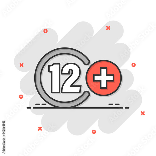 Twelve plus icon in flat style. 12+ vector illustration on white isolated background. Censored business concept.