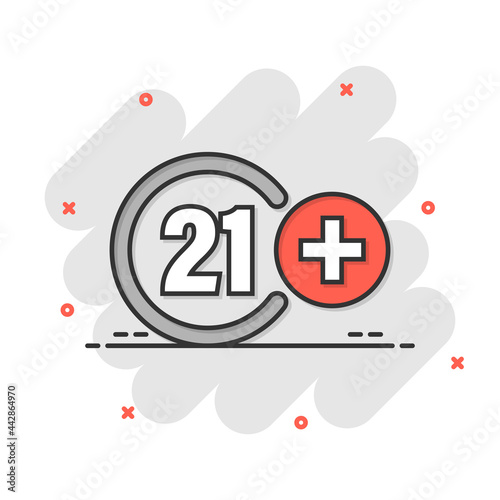 Twenty one plus icon in flat style. 21+ vector illustration on white isolated background. Censored business concept.