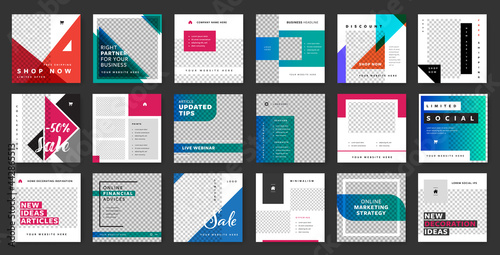 Big bundle of social media templates for serious business, clean editable square web banners for instagram and facebook, huge pack of corporate layouts	