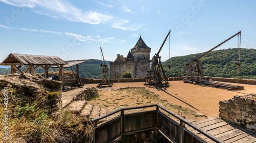 Catapults in The Medieval Castelnaud la chapelle castle located in Castelnaud la chapelle in France on September 09th 2020 photo