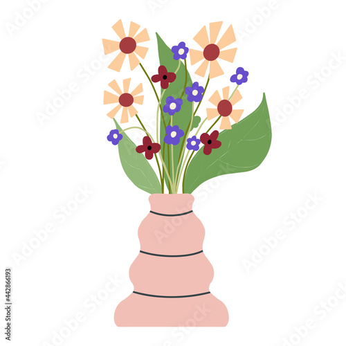 Beautiful blooming composition with leaves and stem isolated on white. Flowering plants and herbs.