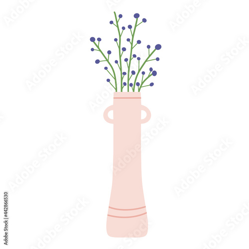 Beautiful blooming composition with leaves and stem isolated on white. Flowering plants and herbs.