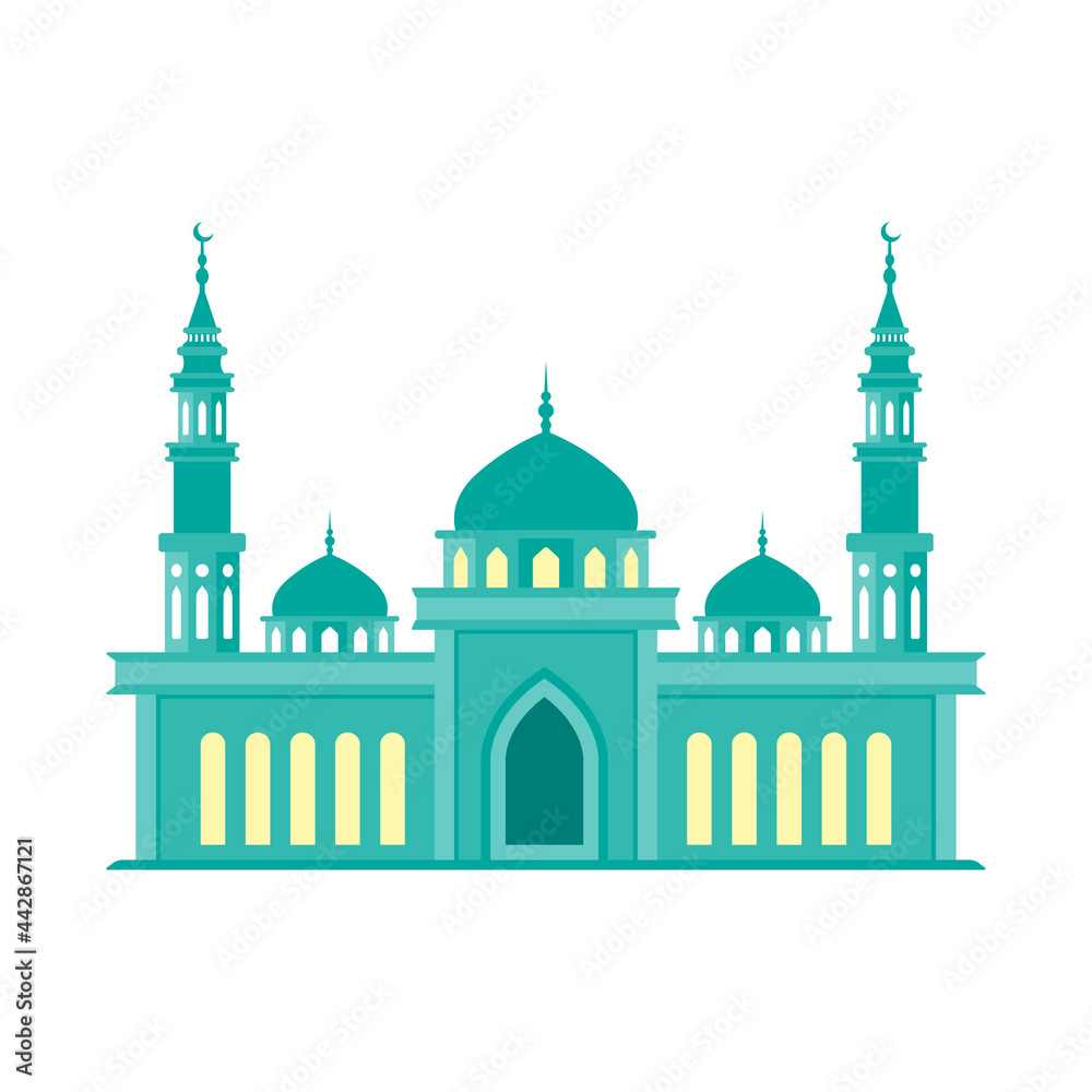 mosque flat style illustration with isolated background, islamic vector, minimalist, eid greeting, ramadan kareem