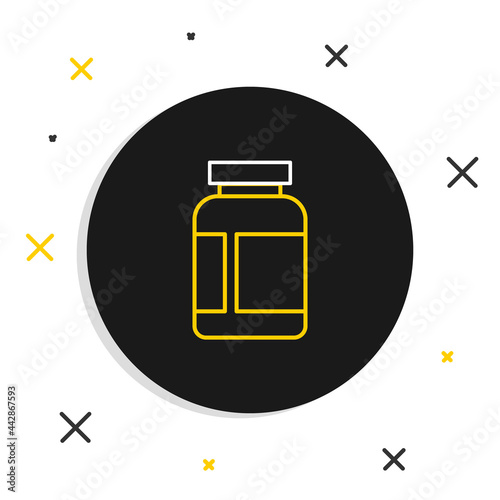 Line Sports nutrition bodybuilding proteine power drink and food icon isolated on white background. Colorful outline concept. Vector
