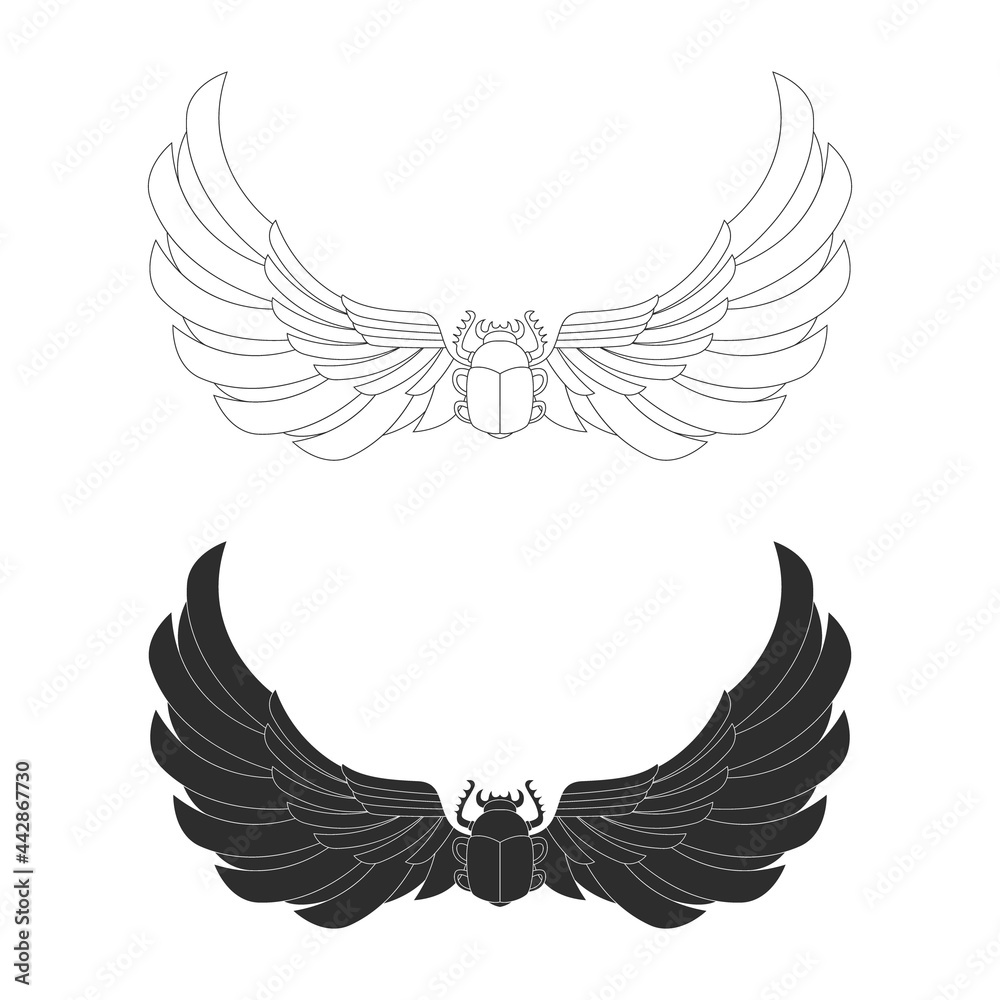 Obraz premium vector monochrome icon set with ancient egyptian symbol Winged sun for your project