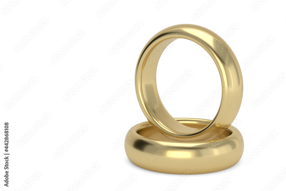Two gold rings on white background.3D illustration. Two gold rings on white background.3D illustration.