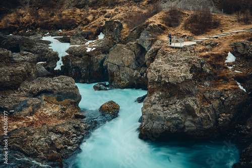 The Landscape of Barnafoss Waterfall, Iceland