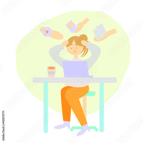 Women are chased by deadlines. Image of a business woman or career woman or student