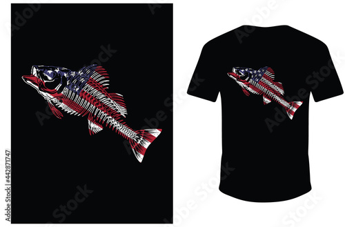 USA Flag T-shirt Design. American Flag Fishing T-shirt Design. T-shirt Template. Eps Fishing Shirt.
