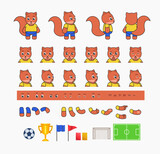 Cute squirrel football player creation set, various soccer design elements. Vector illustration bundle