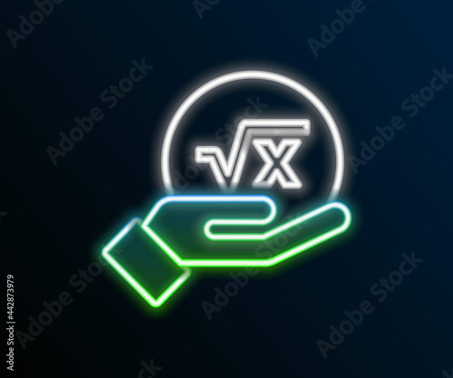 Glowing neon line Square root of x glyph icon isolated on black background. Mathematical expression. Colorful outline concept. Vector