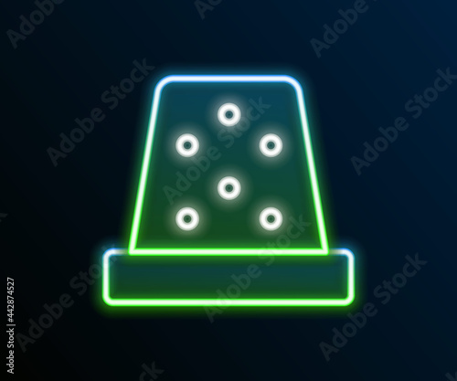 Glowing neon line Thimble for sewing icon isolated on black background. Colorful outline concept. Vector
