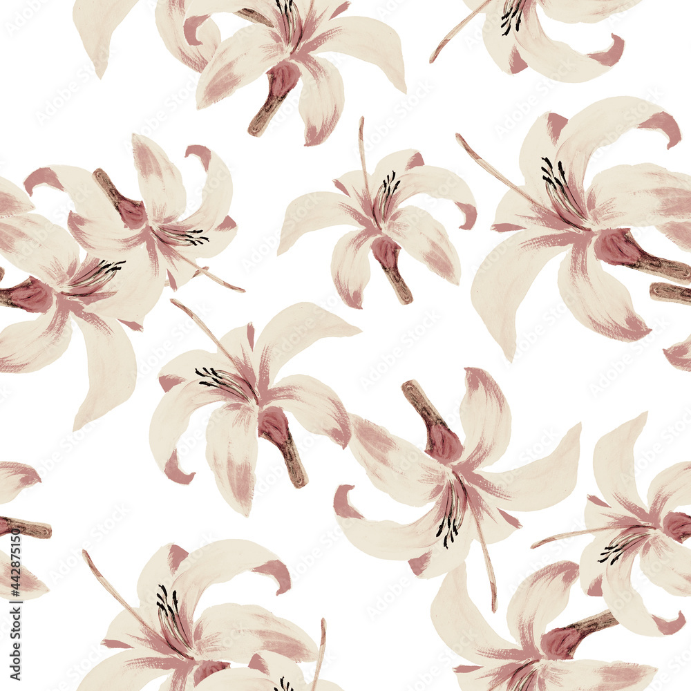 Obraz premium Yellow Seamless Botanical. Golden Pattern Foliage. Gray Tropical Hibiscus. White Floral Art. Flora Foliage. Spring Hibiscus. Garden Art. Watercolor Illustration.