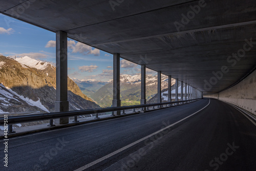 A Covered Highway On The Side Of A Mountain in San Gottardo, Ticino, Switzerland