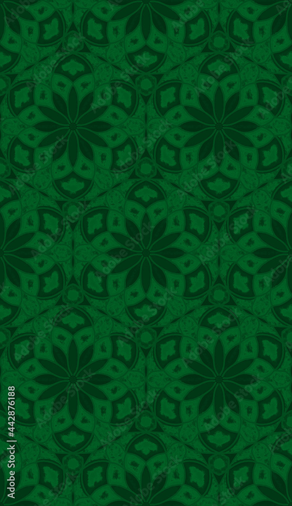 Seamless background with abstract patterns, stylized flower, green tone. Seamless background with abstract patterns, stylized flower, green tone.