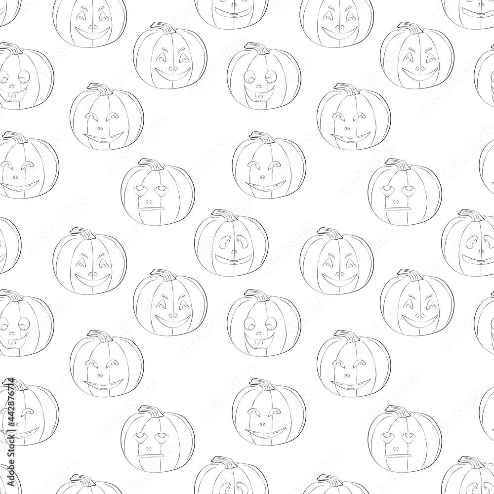 Seamless background with Jack’s lamps, black line art, Halloween. Seamless background with Jack’s lamps, black line art, Halloween.