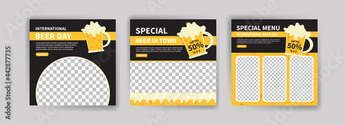 International Beer Day. Social media post template for digital marketing and promotion of food and drink sales. culinary advertisement. Offer social media banners.