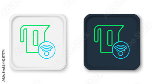 Line Smart electric kettle system icon isolated on white background. Teapot icon. Internet of things concept with wireless connection. Colorful outline concept. Vector