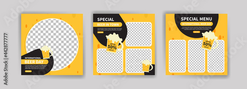 International Beer Day. Social media post template for digital marketing and promotion of food and drink sales. culinary advertisement. Offer social media banners.